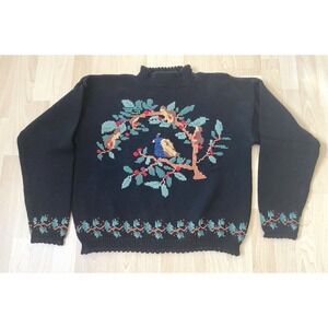 All Week Long Shetland Wool Floral Chunky Sweater L Gift